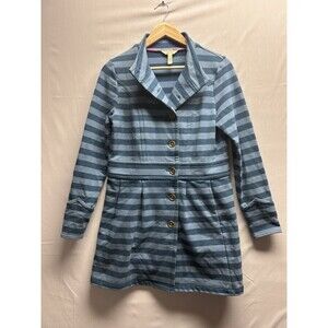 Matilda Jane Women’s XS Fall Breeze Blue Stripe Button Down Coat Thick Stretchy